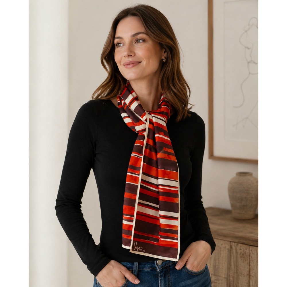 Vera Scarf Women OS Orange Good Vintage Striped Acetate Oblong Japan MCM